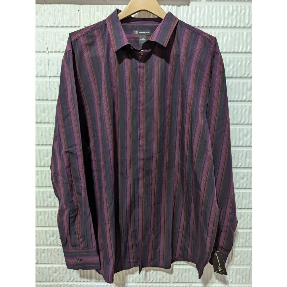 INC International Concepts Men's Burgundy & Black Striped Button Front Shirt Siz